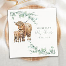 Highland Cow Green Baby shower d'animaux de ferme