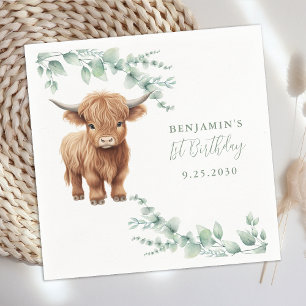 Serviette En Papier Highland Cow Greenery Agritourisme Animaux Anniver