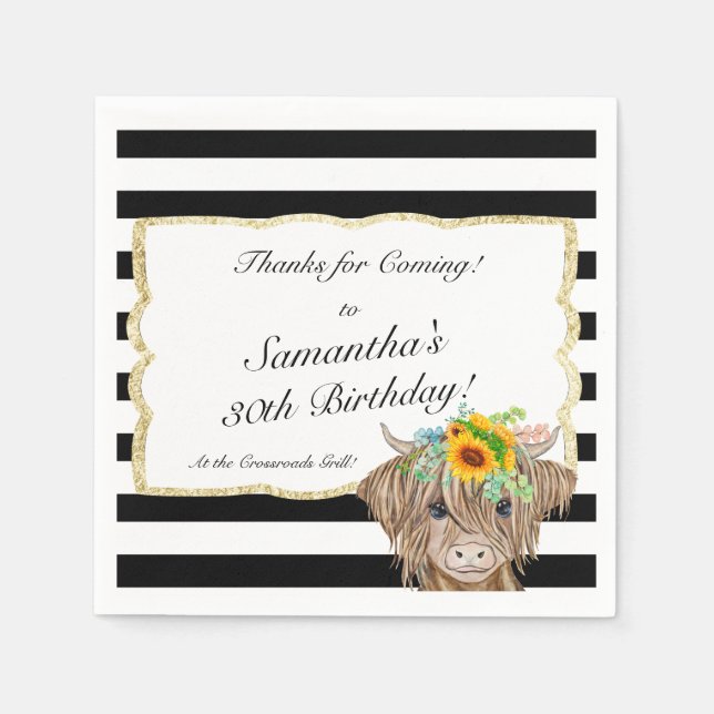 Serviette En Papier Highland Cow Invitation, Anniversaire de la vache (Devant)