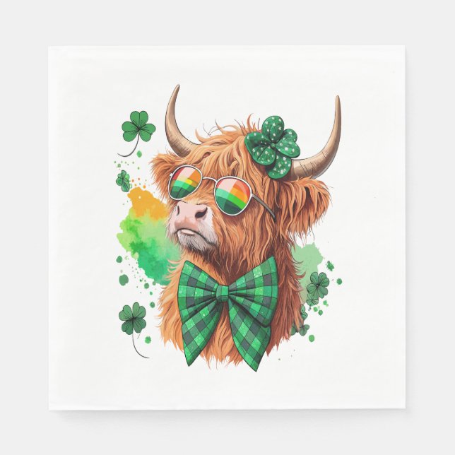 Serviette En Papier Highland Cow St Patrick's, Lucky Cow (Devant)