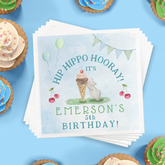 Serviette En Papier Hip Hippo Hooray fête d'anniversaire (Hip Hippo Hooray Kids Birthday Party Paper Napkins)