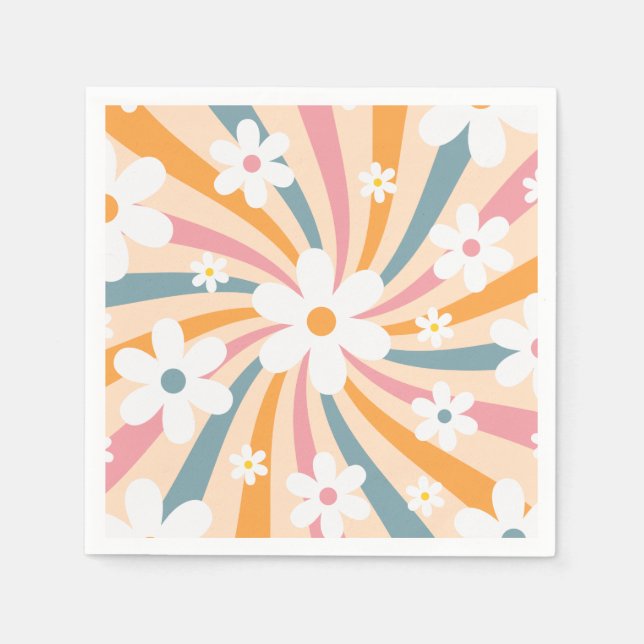 Serviette En Papier Hippie florale Super rétro couleur soleil margueri (Devant)