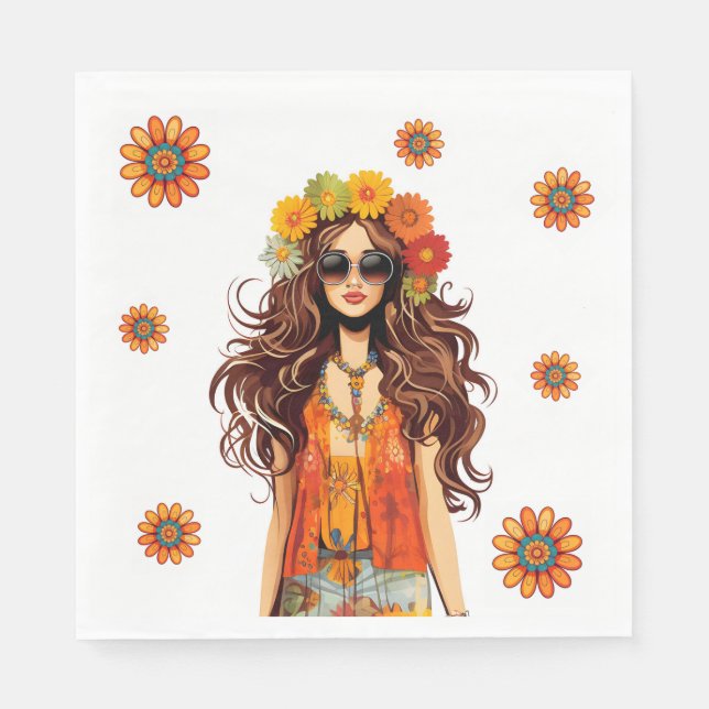 Serviette En Papier Hippie super Hippie 1970 à thème fête d'anniversai (Devant)