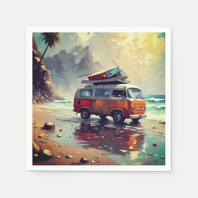 Serviette En Papier Hippie Van Seascape Voyageur Mood Art (Devant)