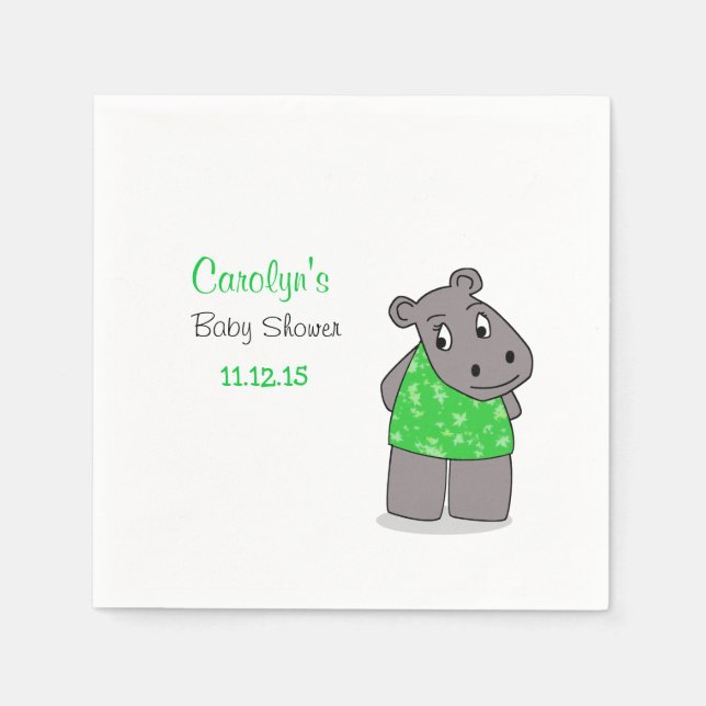 Serviette En Papier Hippo adorable mignonne / Robe Verte Napkin (Devant)