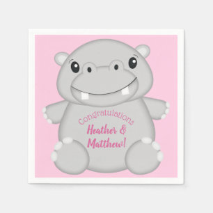 Serviette En Papier Hippo Baby shower rose