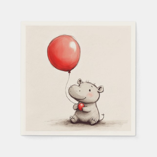 Serviette En Papier Hippo bébé doux avec papier à ballons rouge (Devant)