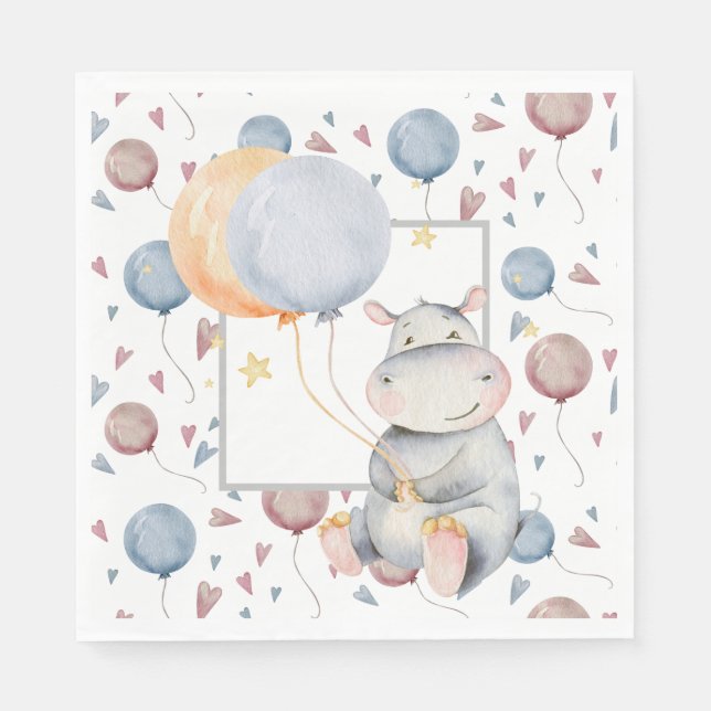 Serviette En Papier Hippo Birthday (Devant)