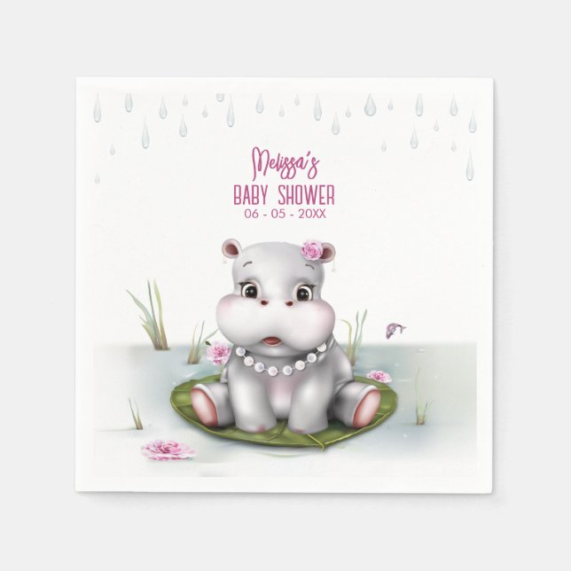 Serviette En Papier Hippo River Adventure Girl Baby shower (Devant)