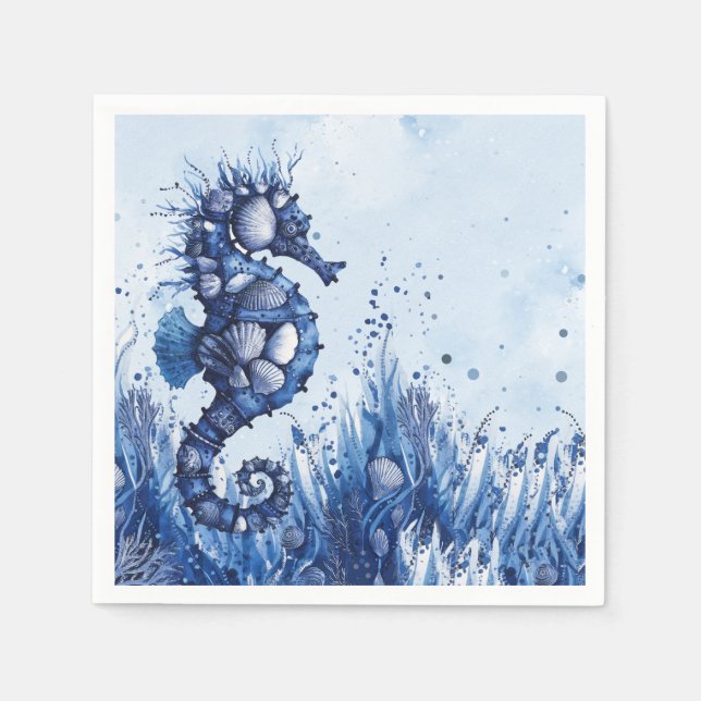 Serviette En Papier Hippocampe Coquillages (Devant)