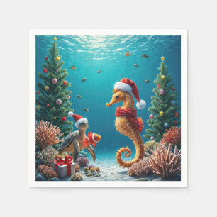 Serviette En Papier Hippocampe de Noël sous-marin et tortue de mer