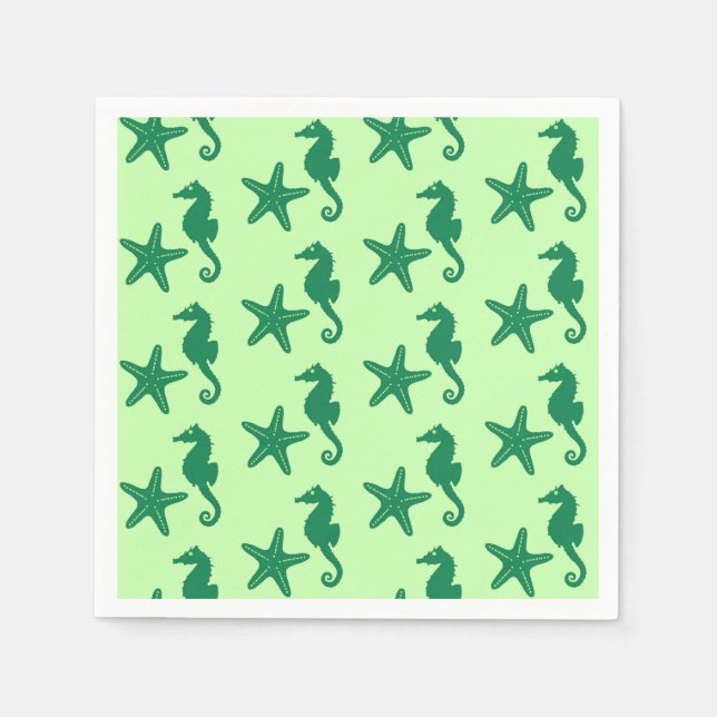 Serviette En Papier Hippocampe et poisson-étoiles - citron vert et éme (Devant)