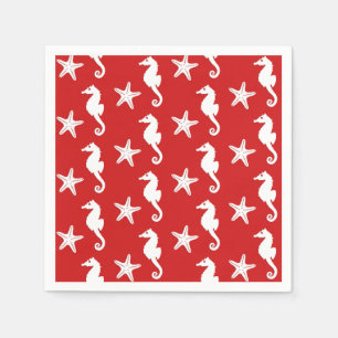 Serviette En Papier Hippocampe & étoile de mer - corail rouge foncé et