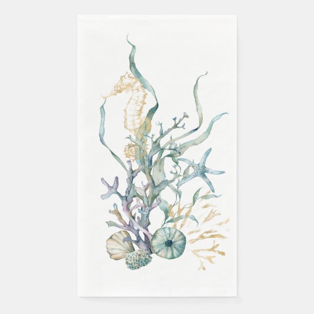 Serviette En Papier Hippocampe sous la mer Aquarelle Napkin (Devant)