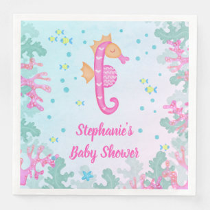 Serviette En Papier Hippocampe sous le baby shower de bleu de mer