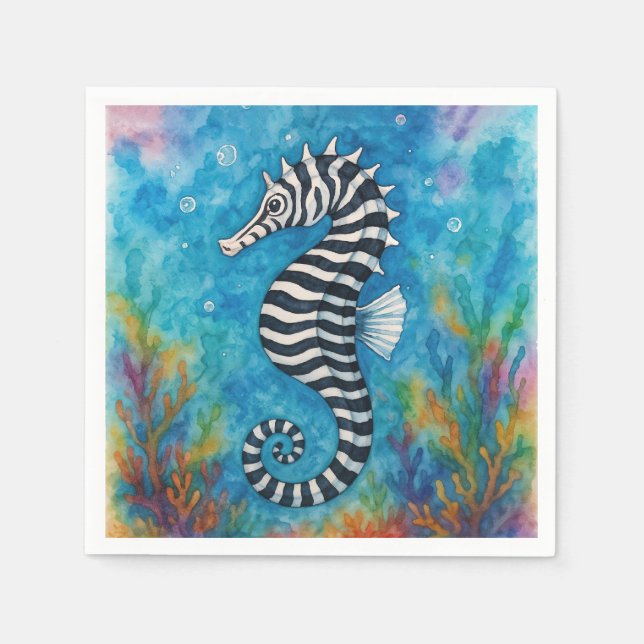 Serviette En Papier Hippocampe zèbre à l'aquarelle (Devant)