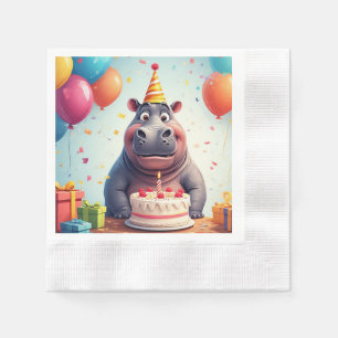 Serviette En Papier Hippopotame adorable célébrant son anniversaire av