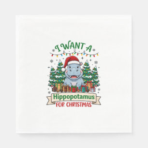 Serviette En Papier Hippopotame Noël Hippo Chapeau de Père Noël Arbres