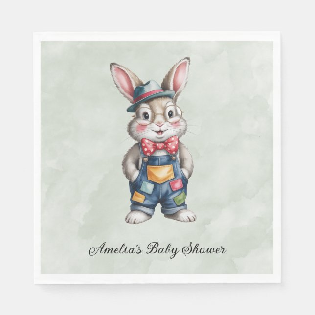 Serviette En Papier Hipster Bunny Boy Baby Shower (Devant)