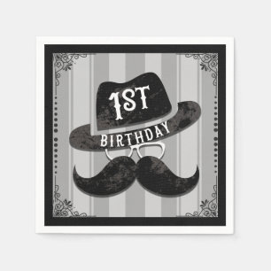 Serviette En Papier Hipster M. Mustache Casquette lunettes 1er anniver