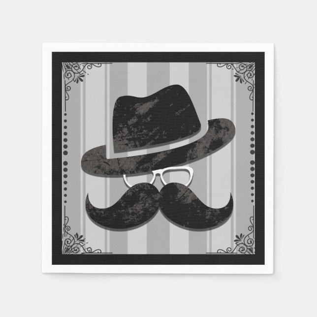 Serviette En Papier Hipster M. Mustache Casquette lunettes fête d'anni (Devant)