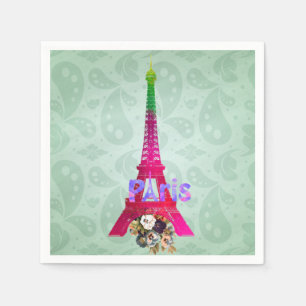 Serviette En Papier Hipster Paisley Neon Français Paris Tour Eiffel