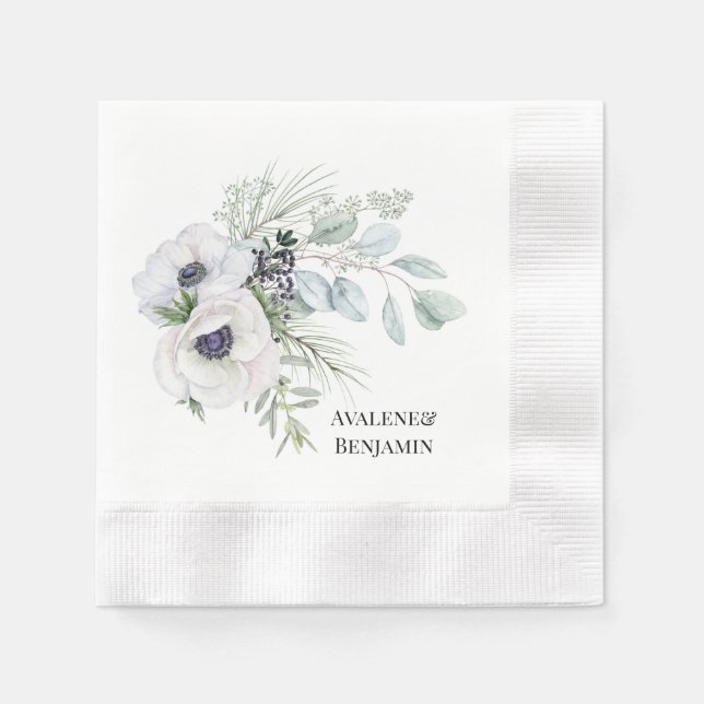 Serviette En Papier Hiver Anémonique Floral main peint Mariage (Devant)