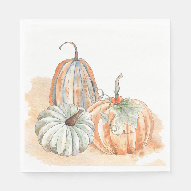 Serviette En Papier Hiver Aquarelle Citrouilles Thanksgiving (Devant)