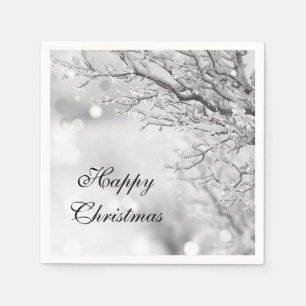Serviette En Papier Hiver argenté "Noël heureux " d'étincelle
