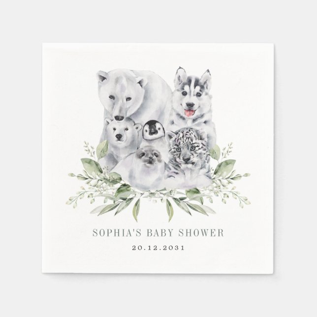 Serviette En Papier Hiver Artic Animaux Fêtes Baby shower (Devant)
