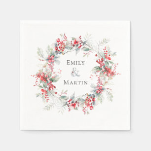 Serviette En Papier Hiver Berries rouges Poinsettias Mariage de couron