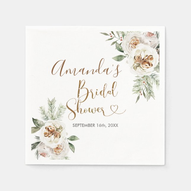 Serviette En Papier Hiver Blanc Floral Baby shower de Noël Napkin (Devant)