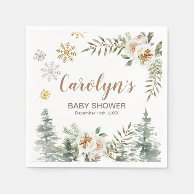 Serviette En Papier Hiver Blanc Floral Pine Arbres Papier serviettes (Devant)