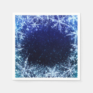 Serviette En Papier Hiver Bleu Merveilleux Fête Flocons de Neige Glacé