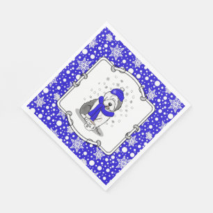 Serviette En Papier Hiver Bleu Vieux Anglais Chien à chiens (Gris 1) M