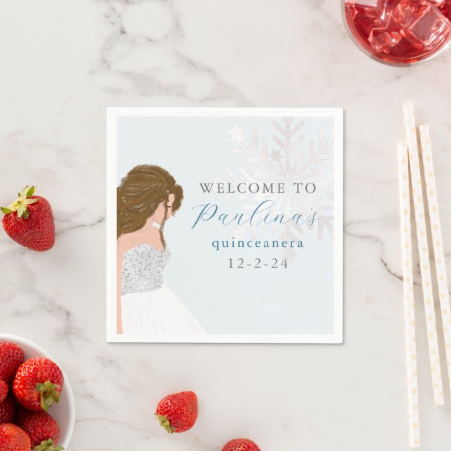 Serviette En Papier Hiver Blue Mis Quince 15e anniversaire Quinceañera (En situation)