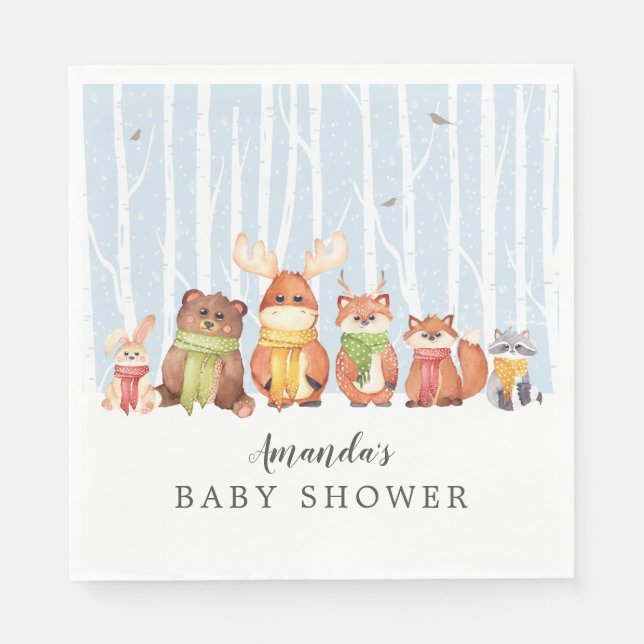 Serviette En Papier Hiver Bois Animaux Garçons Douche Papier Napkins (Devant)