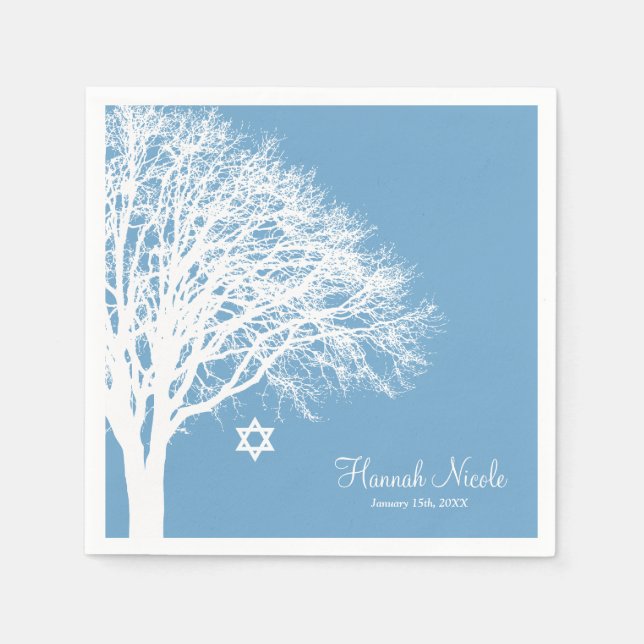 Serviette En Papier Hiver Chêne Bleu Blanc Bat mitzvah Personnalisé (Devant)
