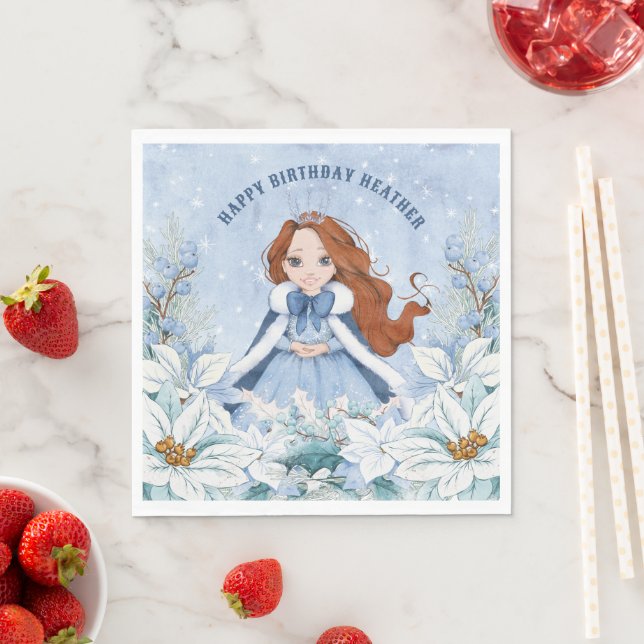 Serviette En Papier Hiver neige Red Haired Princess Anniversaire (En situation)