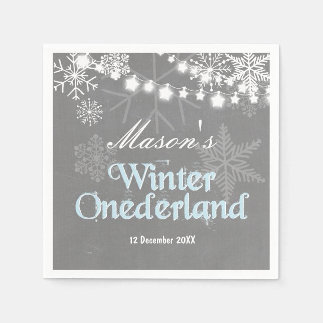 Serviette En Papier Hiver onderland Papier Napkin Blue boy Snowflake (Devant)