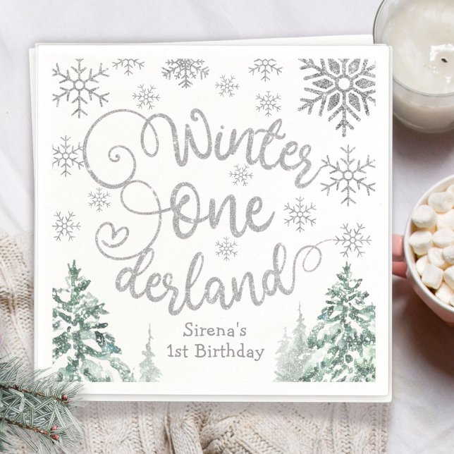 Serviette En Papier Hiver ONE derland 1er anniversaire Neige Forêt d'h (Créateur téléchargé)