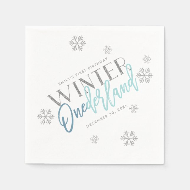 Serviette En Papier Hiver ONE derland Parties scintillant d'argent Ble (Devant)