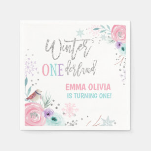 Serviette En Papier Hiver ONE derland Silver Pink Floral Snowflake