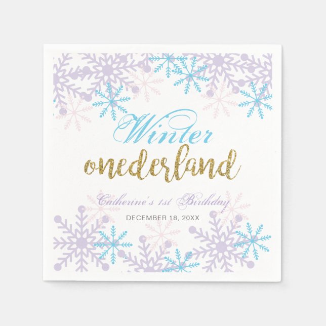 Serviette En Papier Hiver Onederland 1er anniversaire Lavande Bleue Ne (Devant)