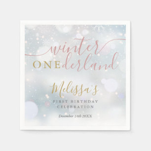 Serviette En Papier Hiver ONEderland 1er anniversaire rose et or