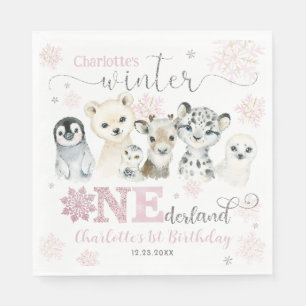Serviette En Papier Hiver Onederland Animaux Arctiques Neige 1er Anniv