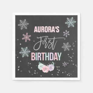 Serviette En Papier Hiver ONEderland Argent fête d'anniversaire Napkin