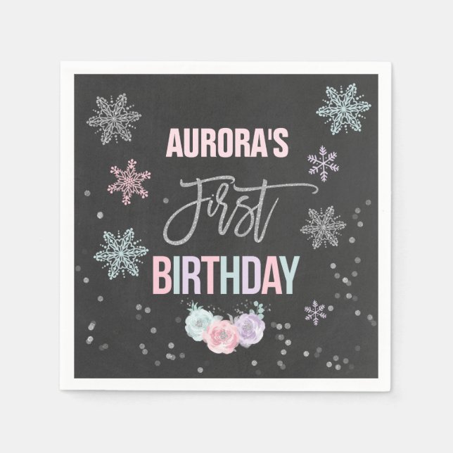 Serviette En Papier Hiver ONEderland Argent fête d'anniversaire Napkin (Devant)