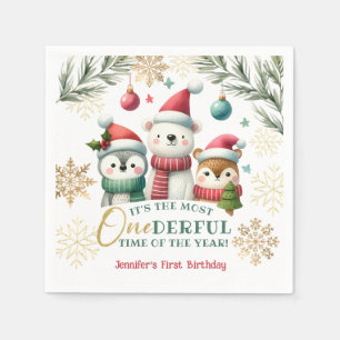 Serviette En Papier Hiver Onederland Boho Neige Animaux 1er Anniversai