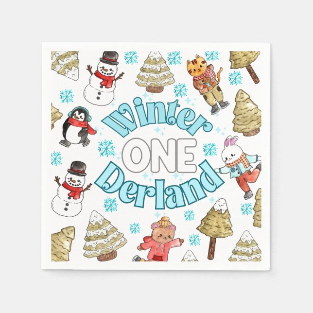 Serviette En Papier Hiver onederland boisé fête Papier Napkin (Devant)